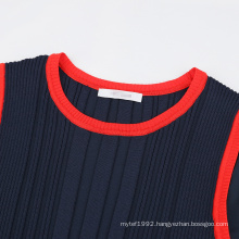 20ALW179Sweater dress women rib ladies knit dress round neck long sleeve pleated dress